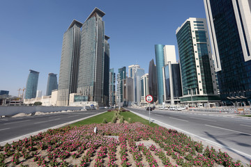 Street in Doha downtown district. Qatar, Middle East