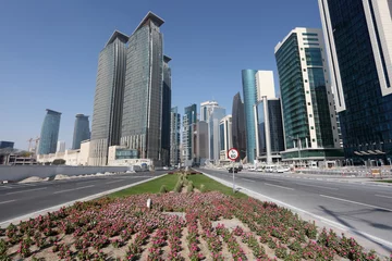 Crédence de cuisine en verre imprimé moyen-Orient Street in Doha downtown district. Qatar, Middle East