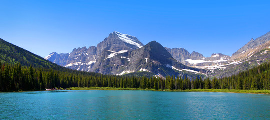 Panoramic view of Swift Current lake in Glacier national park