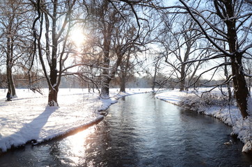Зимний пейзаж: ручей в парке
