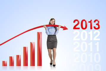 Woman with statistics curve