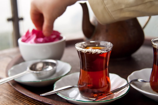 Drinking Traditional Turkish Tea With Friends