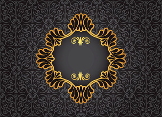 Gold vintage frame on black decorative background