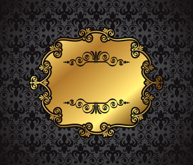 Royal gold Picture frame on the dark wallpaper, vector