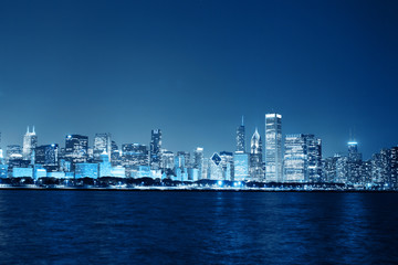 Fototapeta na wymiar Chicago Skyline Noc finansowych Fistrict