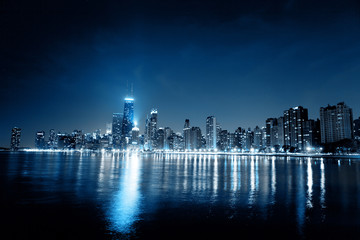 Chicago Night Skyline as Financial Fistrict