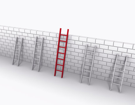 3D Ladders Leaning Against A Wall