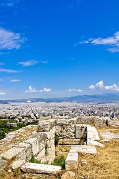 Athens cityscape and ruins at Acropolis hill
