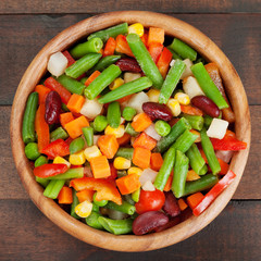 mixed vegetables in wooden bowl