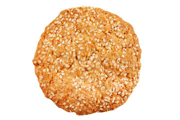 cookie with sesame seeds, isolated on white