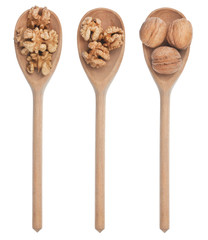 Three wooden spoons with walnut