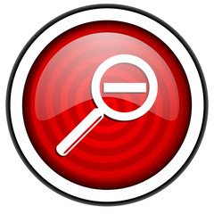 magnification red glossy icon isolated on white background