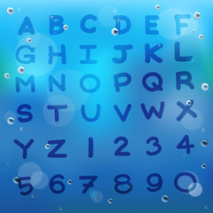 Hand draw cartoon and water drop on glass