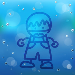 Fototapeta premium Hand draw cartoon and water drop on glass