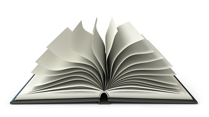 Big open book. White background. 3d render