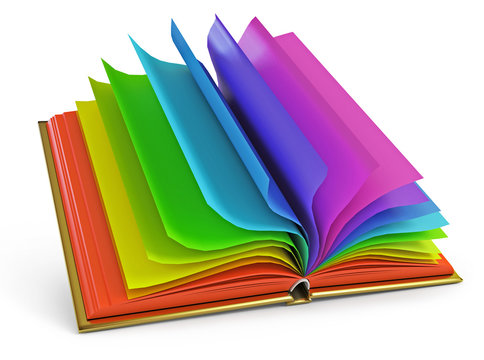 Open book with colorful pages. 3d render