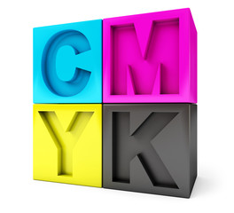 CMYK cubes white background, 3d render