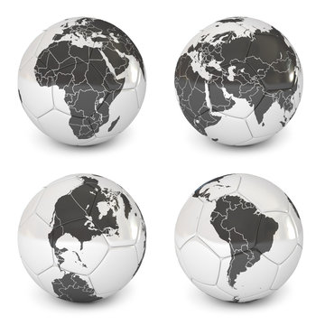 Soccer ball with an image of earth. World Globe Maps