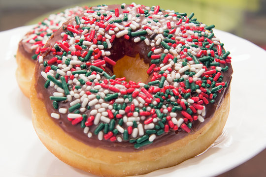 Donuts with Christmas Sprinkles Front Closeup