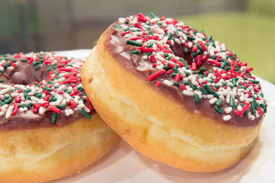Donuts with Christmas Sprinkles Closeup