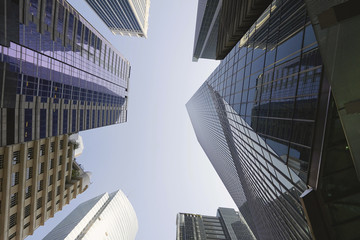 Fototapeta na wymiar Office Buildings Reflection in Singapore Financial District
