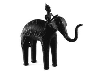 Dark bronze elephant statue with rider
