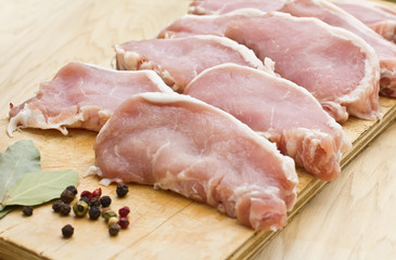 Fresh raw meat on wooden background with pepper