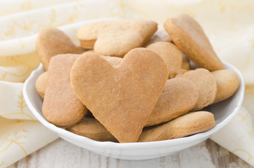 Heart shaped cookies in a bowl