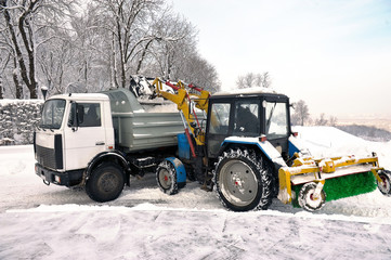 cleaning and snow loading on the truck