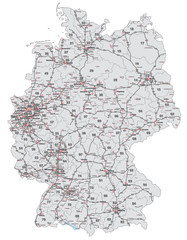 Deutschland als Inselkarte mit Postleitzahlen und Verkehrsnetz