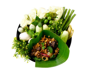 Minced pork mix with spicy herb call Laab a popular of Thai food