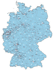 Deutschland mit Ortsnetz und Postleitzahlen