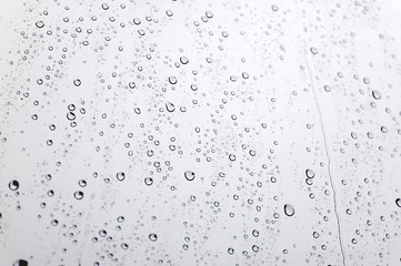 Drops of rain on the inclined window