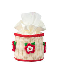 Rattan tissue paper box decorated by  knitted flowers