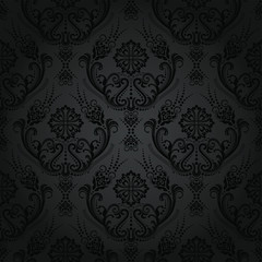 Luxury black floral damask wallpaper pattern