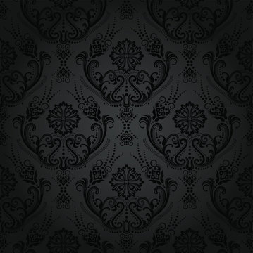 Luxury black floral damask wallpaper pattern