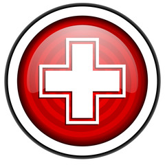 pharmacy red glossy icon isolated on white background