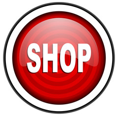 shop red glossy icon isolated on white background