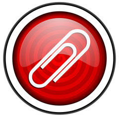 paper clip red glossy icon isolated on white background