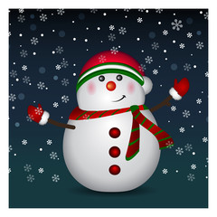 Snowman wearing santa hat and gloves - background, vector