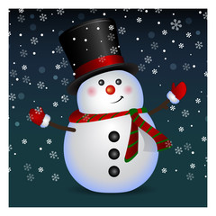 Snowman wearing santa hat and gloves - background, vector
