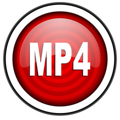 mp4 red glossy icon isolated on white background