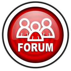 forum red glossy icon isolated on white background