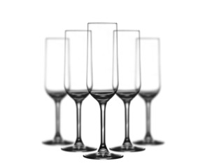 Set of champagne glasses on white background