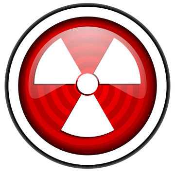 radiation red glossy icon isolated on white background