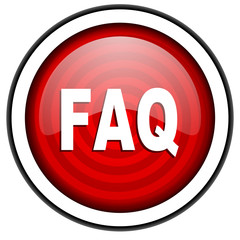 faq red glossy icon isolated on white background