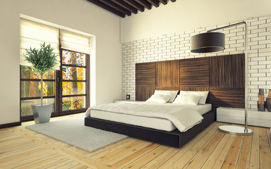 bedroom with brick wall