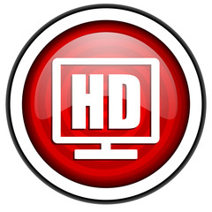 hd display red glossy icon isolated on white background
