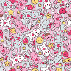 Obraz premium Seamless kawaii child pattern with cute doodles.