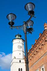 Fototapeta na wymiar lamp against the City Hall